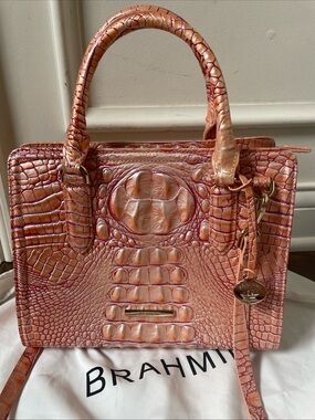 Brahmin Cami Apricot Rose Melbourne Leather Crossbody Satchel Bag